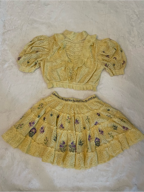 HEMANT & NANDITA Dresses & Skirts - HEMANT & NANDITA Yellow Eyelet Floral Two-Piece Dress Set — NWT